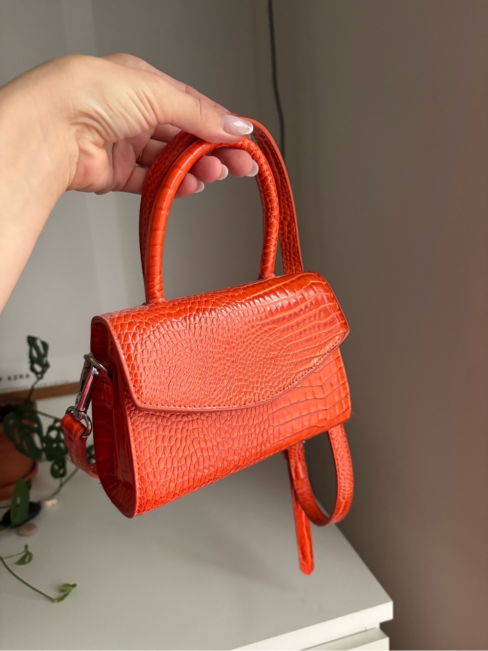 Urban Outfitters Orange Croc-Embossed mini crossbody bag